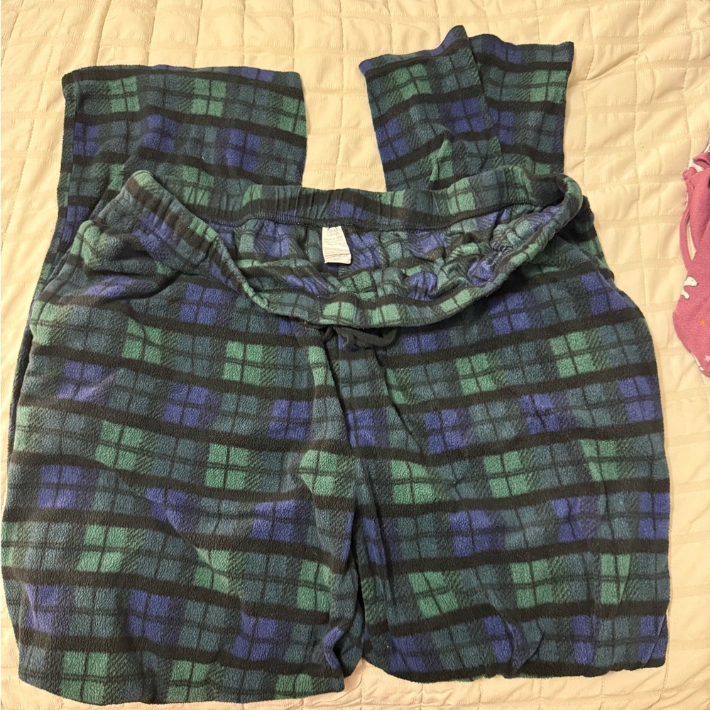 Plaid Women's Pants - Green and Blue